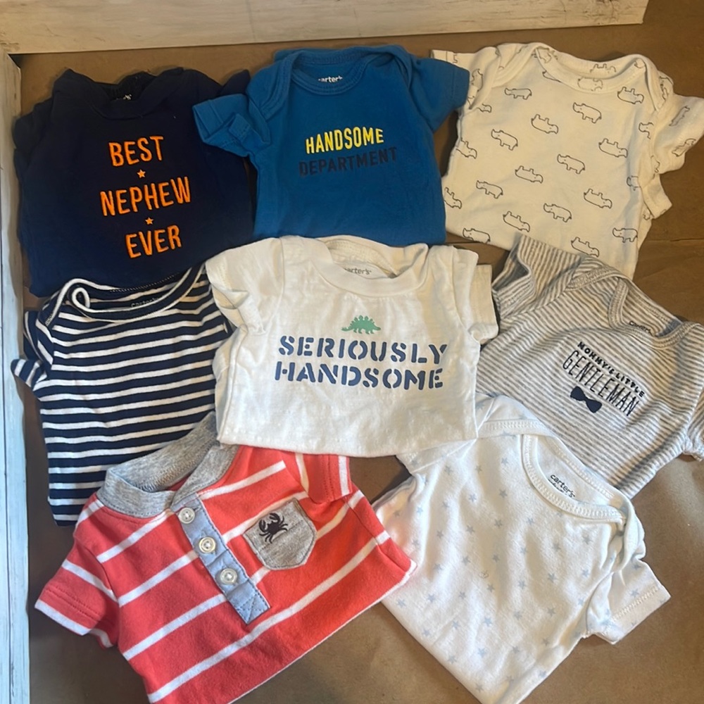 SOLD Baby Boy Bodysuits / Carters - 8 Baby Bodysuits/Onesies (Size NB)